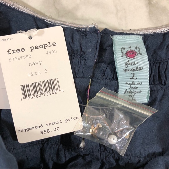 NWT Free People Navy Tank With Floral Accents Sz 2 - Picture 7 of 8
